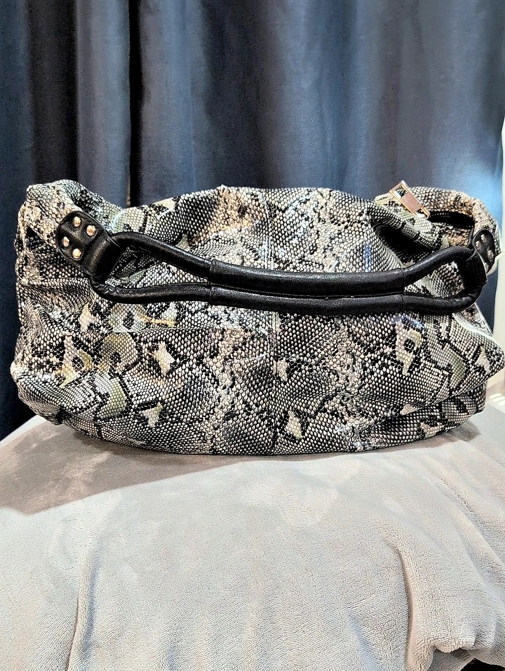 Avon Snake Print Shoulder Bag in Black & Gray